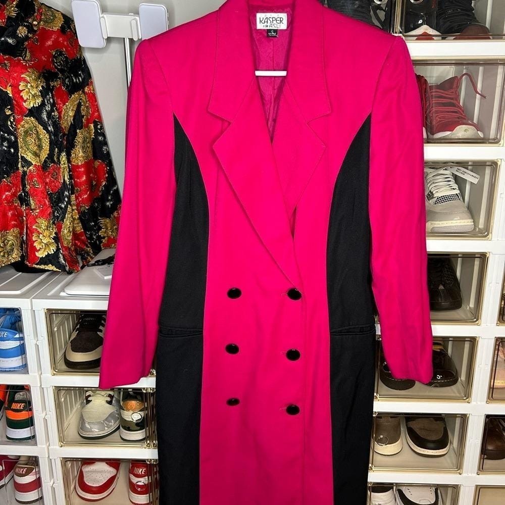 Kasper for ASL Blazer Dress Women 10 Pink‎ Black Colorblock Double Breasted Good